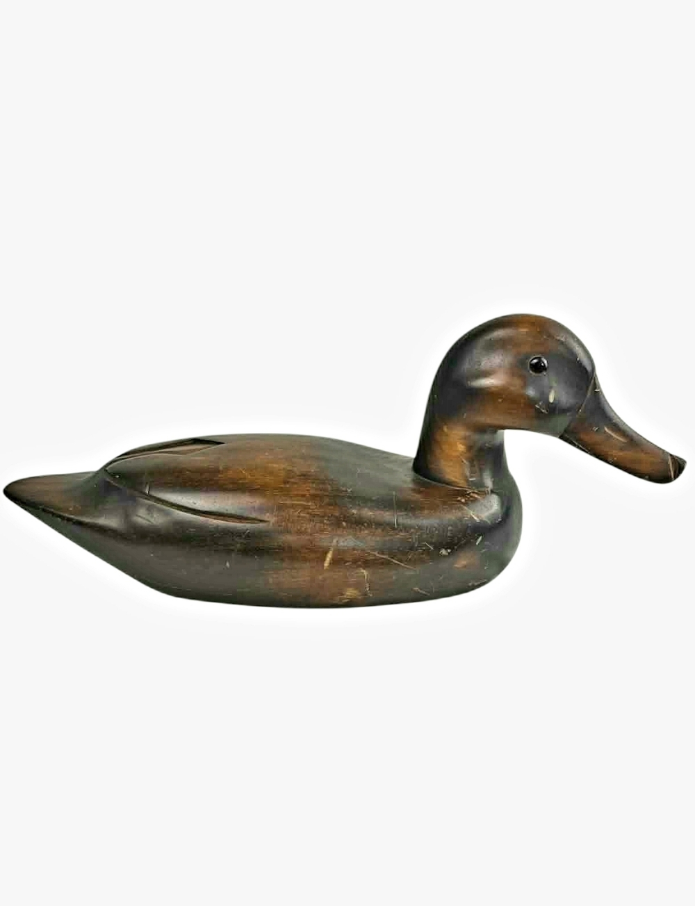 Vintage Hand-Carved Solid Wood Duck Decoy - Rustic Folk Art Mallard - 13”
